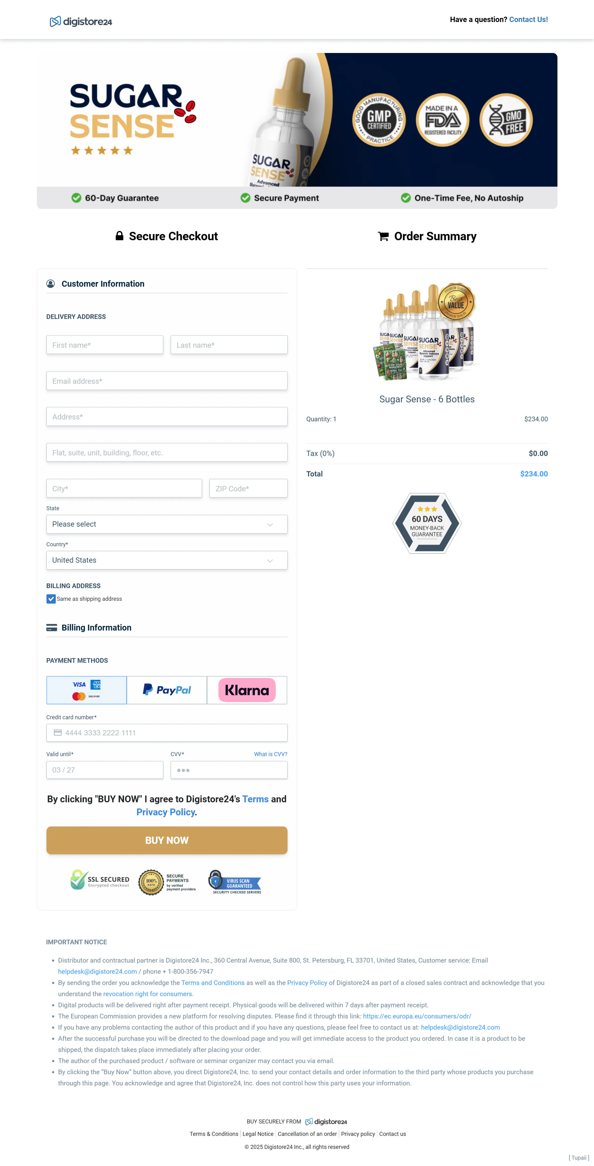 Sugar Sense order form